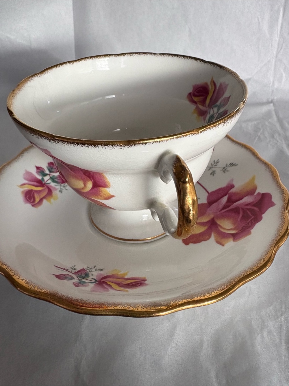 Rosina White Teacup & Saucer With Multi-color  Floral Gold Trim England Bone - Picture 4 of 15